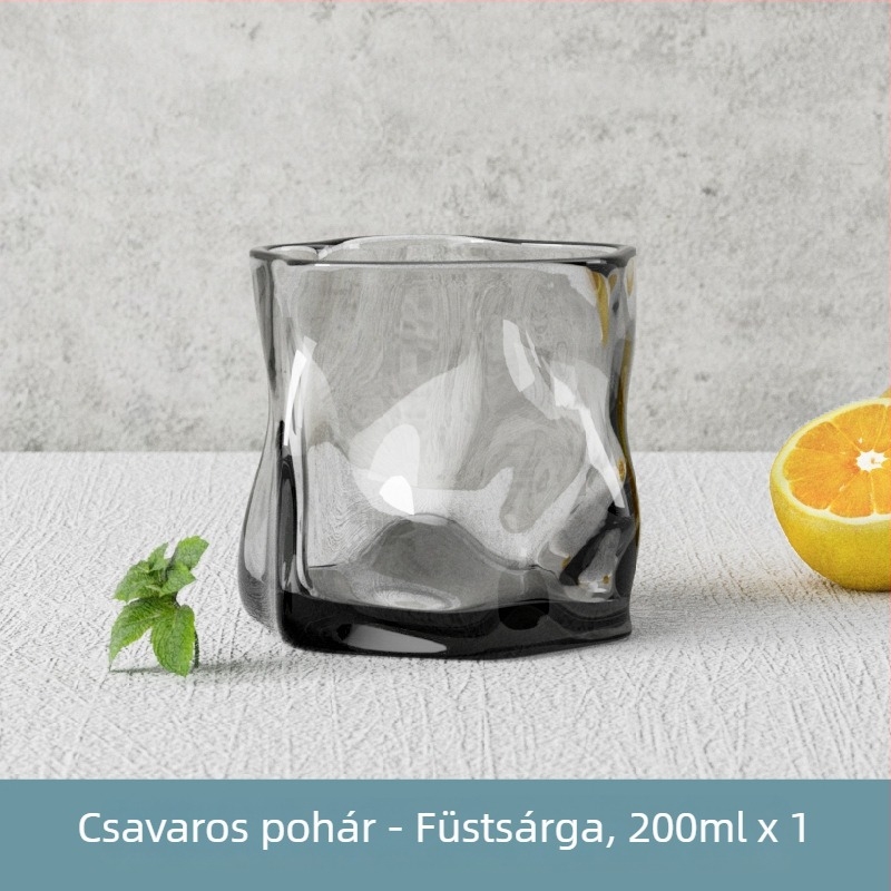 Hőálló üvegpohár szokatlan formával, fogantyú nélkül, italokhoz (sör, whisky és bor)