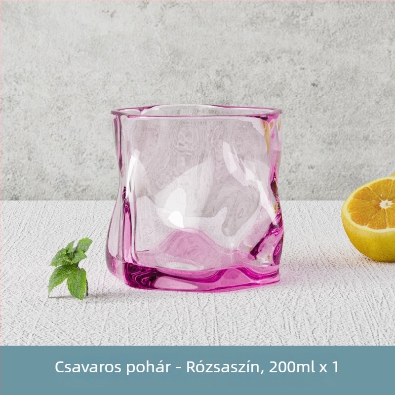 Hőálló üvegpohár szokatlan formával, fogantyú nélkül, italokhoz (sör, whisky és bor)