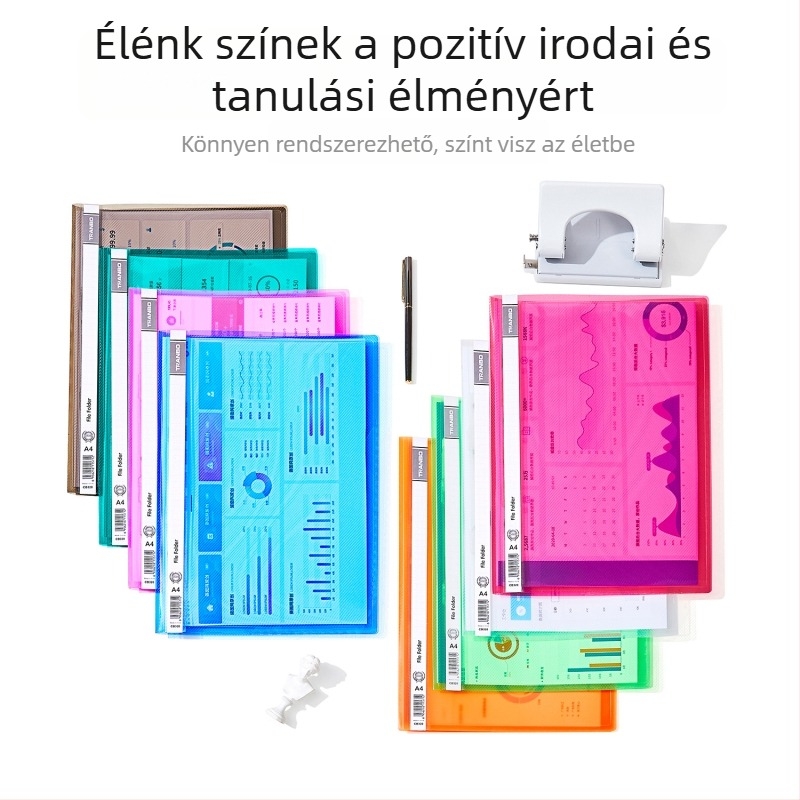 A4-es dokumentum mappa 2 lyukas fűzéssel, háromszög alakú zsebekkel, nagy kapacitás
