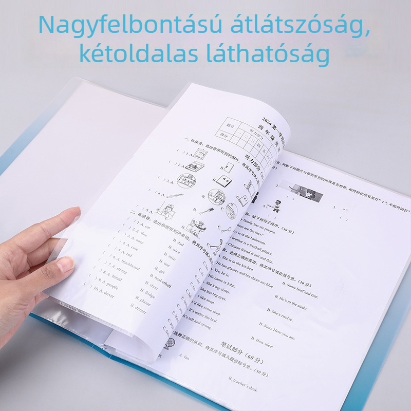 A4-es gradiens mappa átlátszó betétekkel, 30–40 oldal, vizsgadolgozatok rendezésére