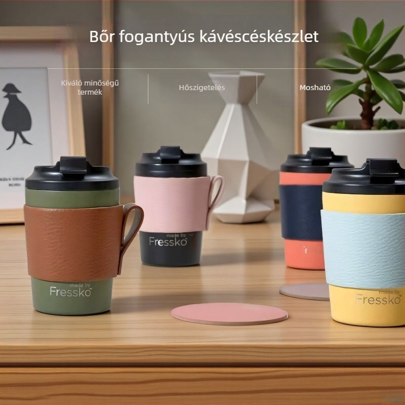 PU bőrrel készült pohárvédő teához és kávéhoz, lychee textúrájú felülettel, hordozható fogantyúval, égési sérülések elleni védelem