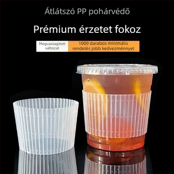 Átlátszó műanyag pohárvédő 98 mm-es átmérőjű; egyszer használatos 90 ml tejes teás pohár; hőszigetelő PET