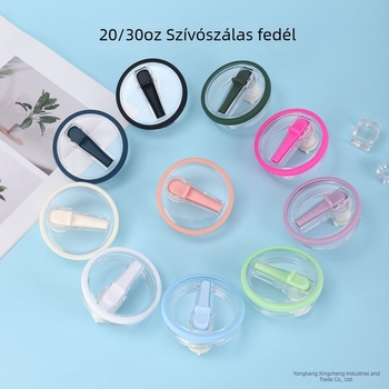 Átlátszó pohárfedél 20 oz/30 oz, szivárgás- és kiömlésmentes dizájn, összecsukható szívócső, szilikon gyűrű, menetes fedél