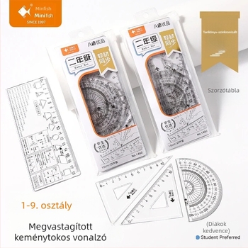1–9. osztályos diákoknak készült, négy darabos, átlátszó rajzoló vonalzókészlet, matematikai képletek referenciákkal