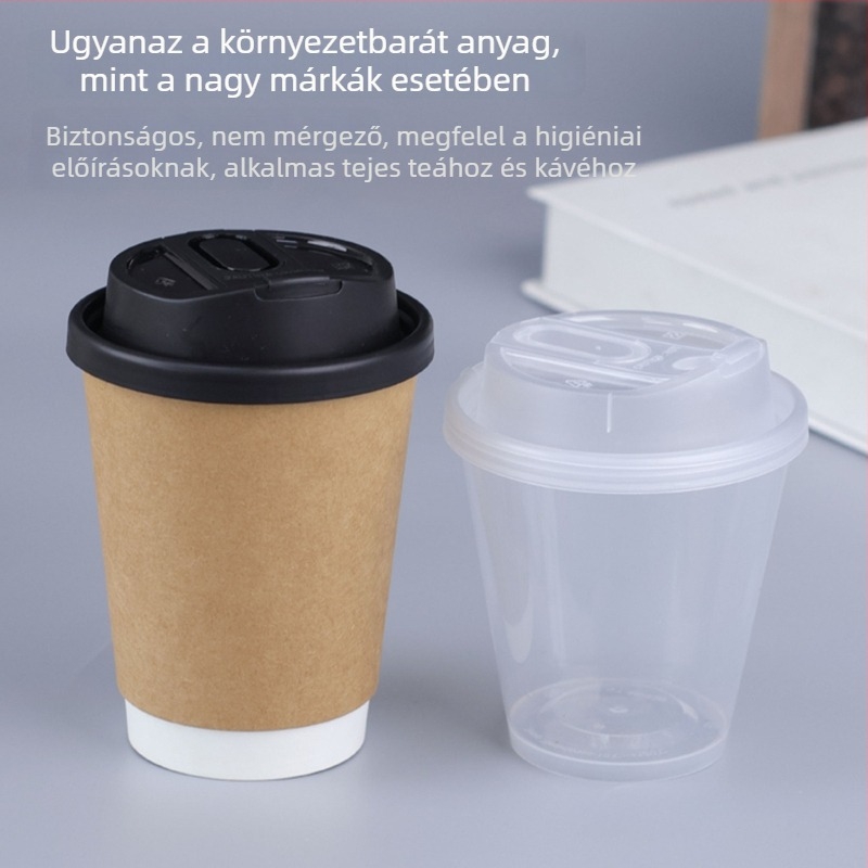 Egyszer használatos pohárfedél 90/80 mm-es átmérőhöz; univerzális fedél kávéhoz és tej-tea italokhoz; alkalmas kiszállításra; élelmiszer-minőségű; injekciós formázású