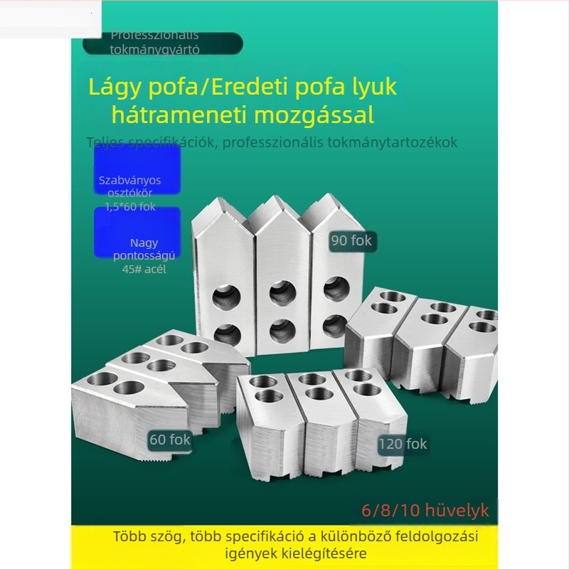 Háromfogatú hidraulikus puha csukló tokmány kis átmérőjű munkadarabokhoz, Ø 6/8/10 hüvelyk furat, hátsó rögzítés