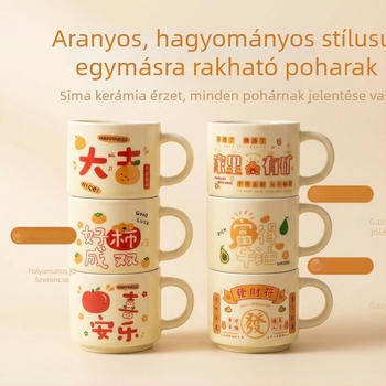 Kínai-stílusú kerámiabögre fogantyúval, irodai és reggelire használatra, párnak ajándék