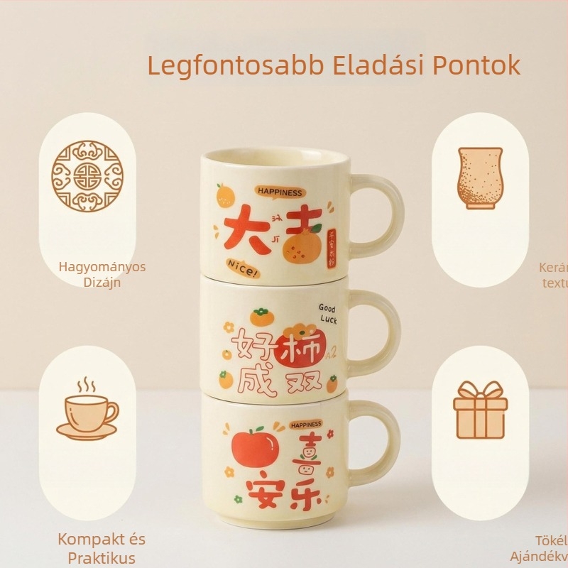 Kínai-stílusú kerámiabögre fogantyúval, irodai és reggelire használatra, párnak ajándék
