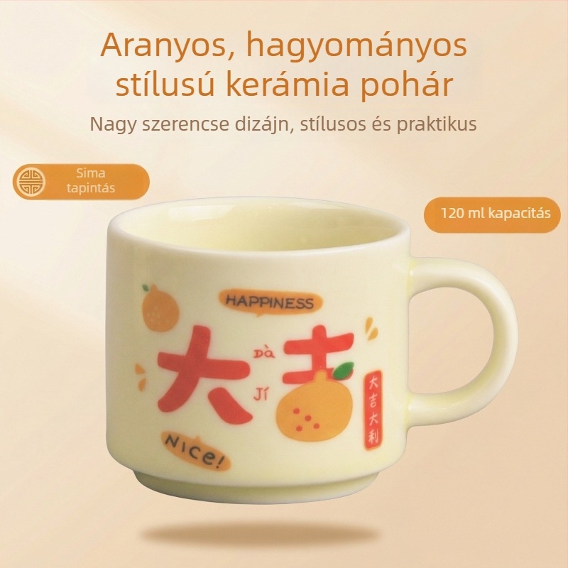 Kínai-stílusú kerámiabögre fogantyúval, irodai és reggelire használatra, párnak ajándék