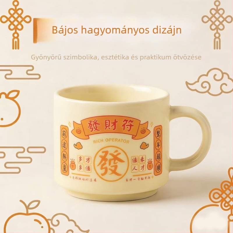 Kínai-stílusú kerámiabögre fogantyúval, irodai és reggelire használatra, párnak ajándék
