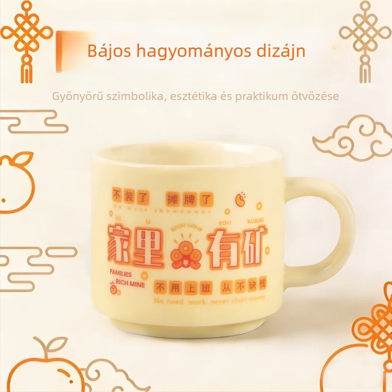 Kínai-stílusú kerámiabögre fogantyúval, irodai és reggelire használatra, párnak ajándék