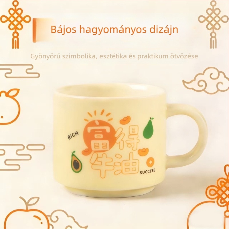 Kínai-stílusú kerámiabögre fogantyúval, irodai és reggelire használatra, párnak ajándék