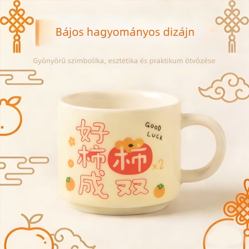 Kínai-stílusú kerámiabögre fogantyúval, irodai és reggelire használatra, párnak ajándék