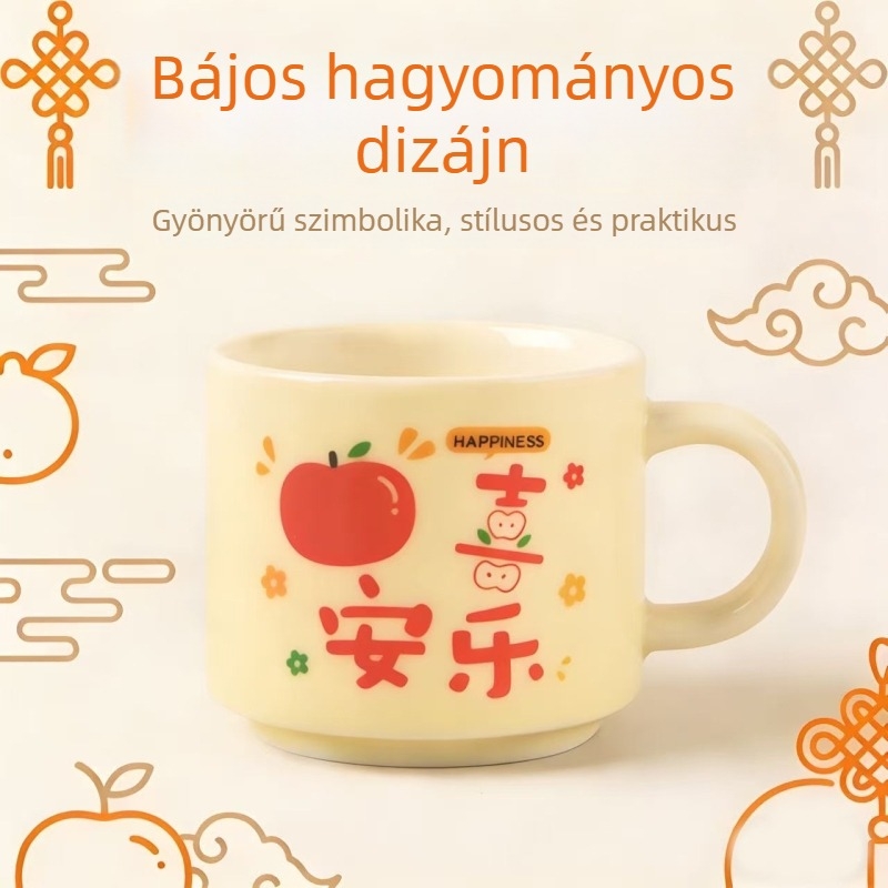 Kínai-stílusú kerámiabögre fogantyúval, irodai és reggelire használatra, párnak ajándék
