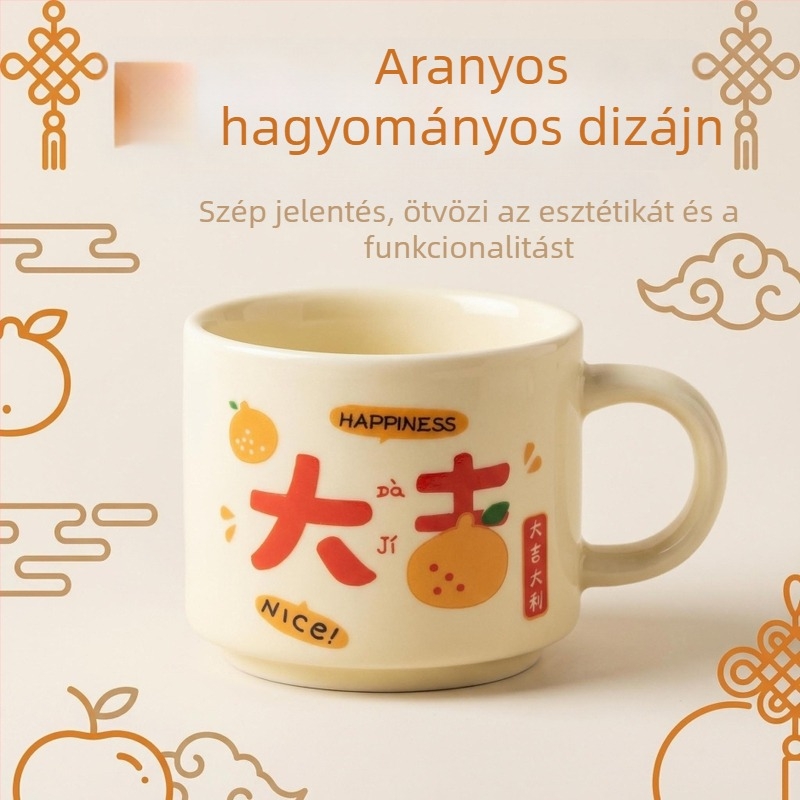 Kínai-stílusú kerámiabögre fogantyúval, irodai és reggelire használatra, párnak ajándék