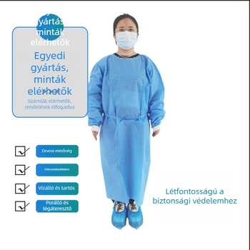 Egyszer használatos SMS nemszövött izolációs köpeny, visszafordítható, porvédő, vastagított, laboratóriumi használatra.
