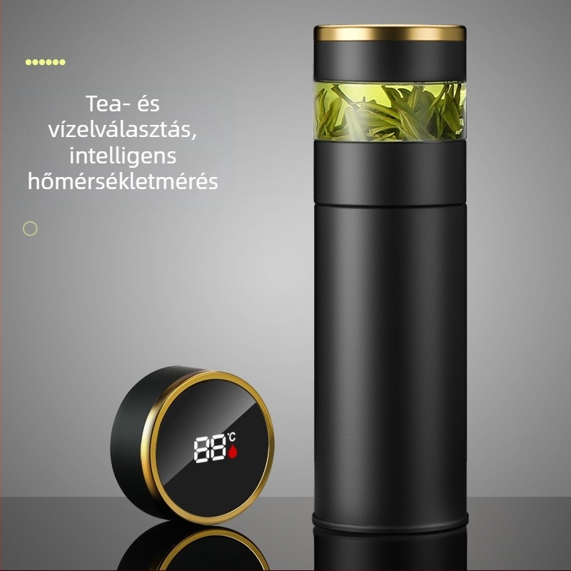 316 rozsdamentes acélból készült intelligens tea-víz elválasztó termosz pohár, vákuum szigeteléssel, elegáns irodai ajándék