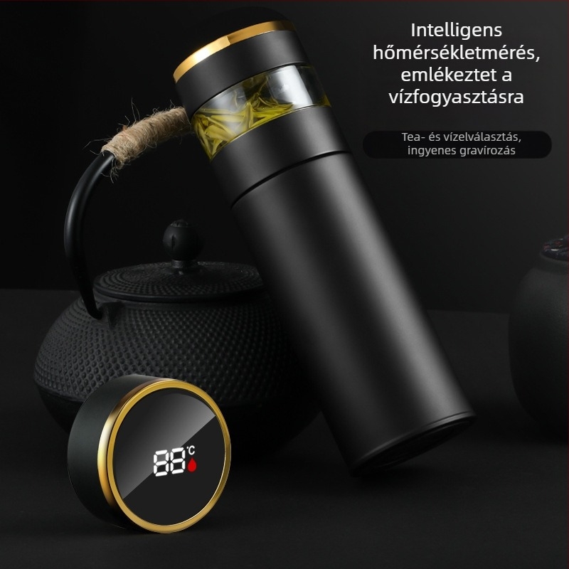316 rozsdamentes acélból készült intelligens tea-víz elválasztó termosz pohár, vákuum szigeteléssel, elegáns irodai ajándék