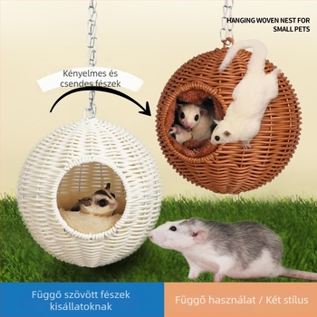 Háziállatoknak szánt függő odú: pamutból készült odú és műanyag rattan odú hamster, sugar glider, flying squirrel és papagáj számára