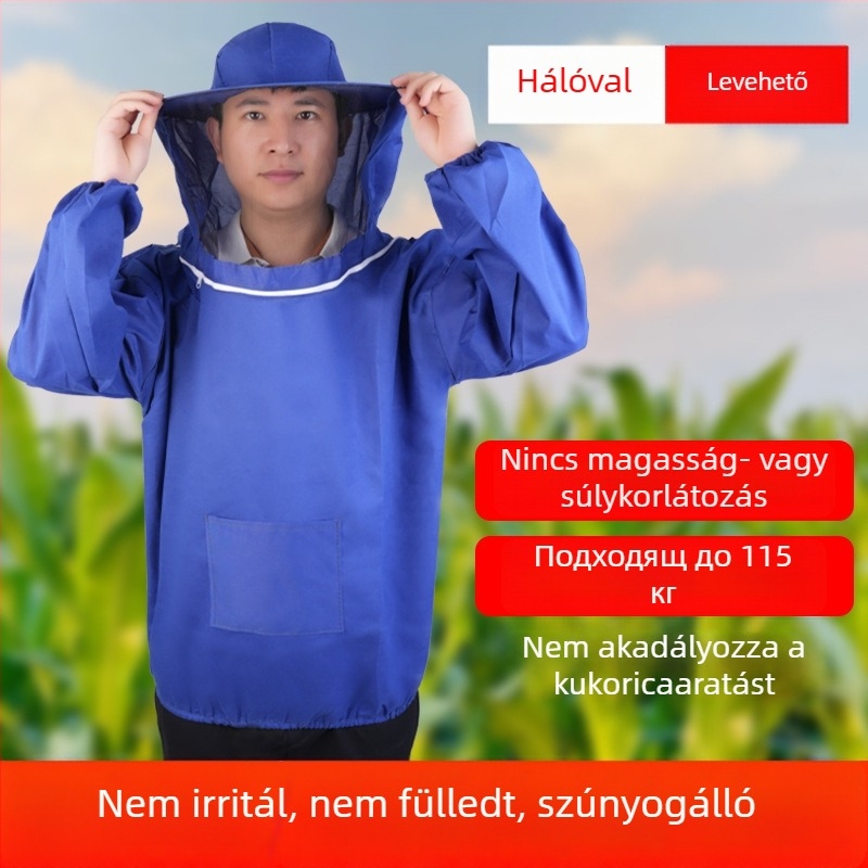 Mezőgazdasági munkákhoz védő kapucnis sapka, arcvédővel, rovarvédelemmel és méhészkedésre való ruházattal