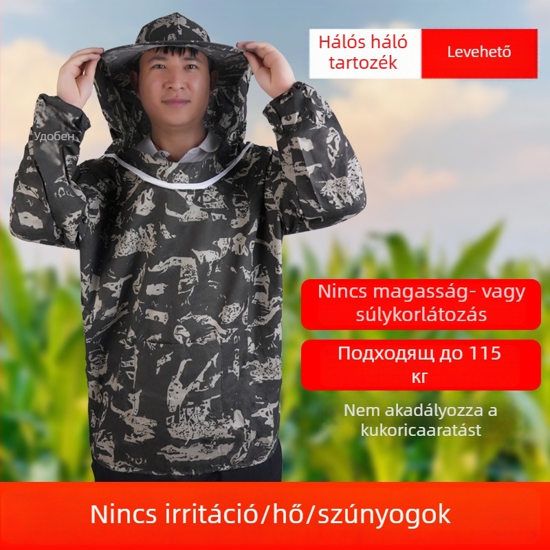 Mezőgazdasági munkákhoz védő kapucnis sapka, arcvédővel, rovarvédelemmel és méhészkedésre való ruházattal