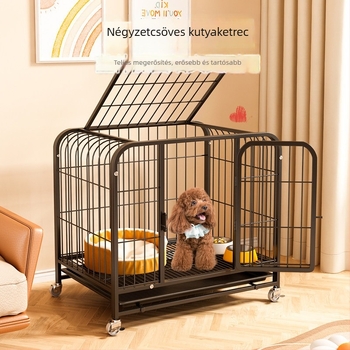 Belső használatra szánt vasból készült kutyakeret és villa-stílusú kutyaház nagy és kicsi fajtákhoz