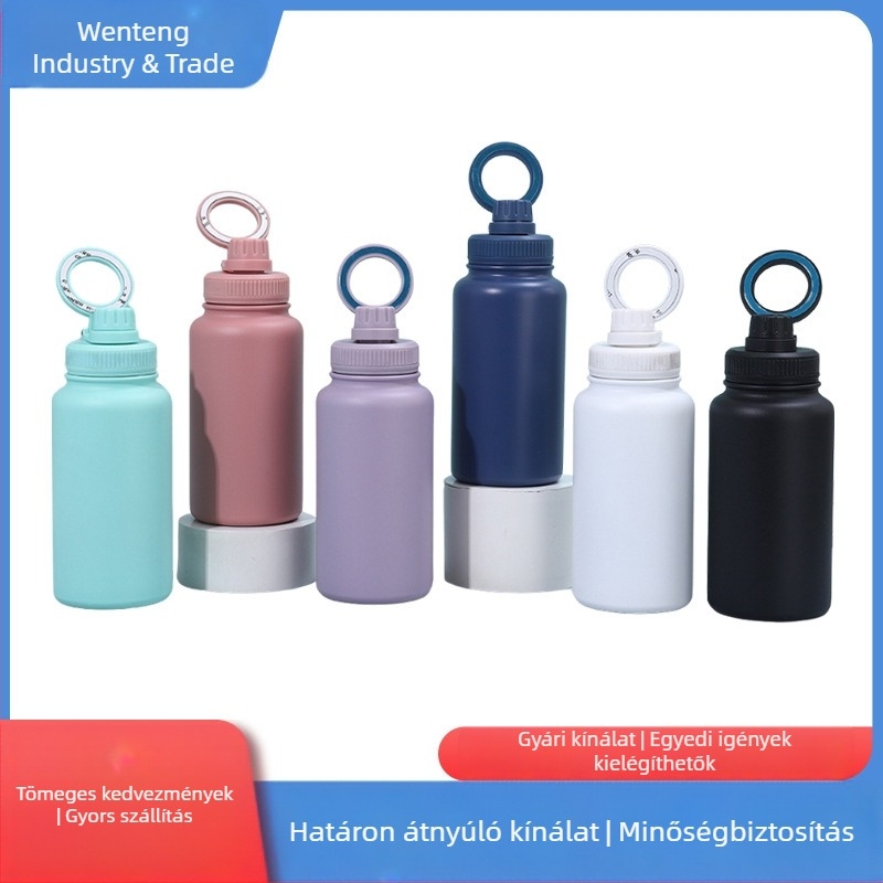 304 rozsdamentes acél termosz, vákuum szigeteléssel, nagy kapacitású, kültéri sportos víztartály, mágneses telefontartó, űrös kialakítású pohár
