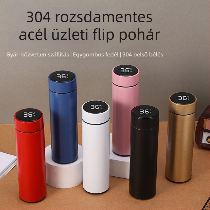 Intelligens hőmérséklet-kijelző termosz pohár, belső 304-es rozsdamentes acél, külső 201-es rozsdamentes acél, hordozható, nagy kapacitású