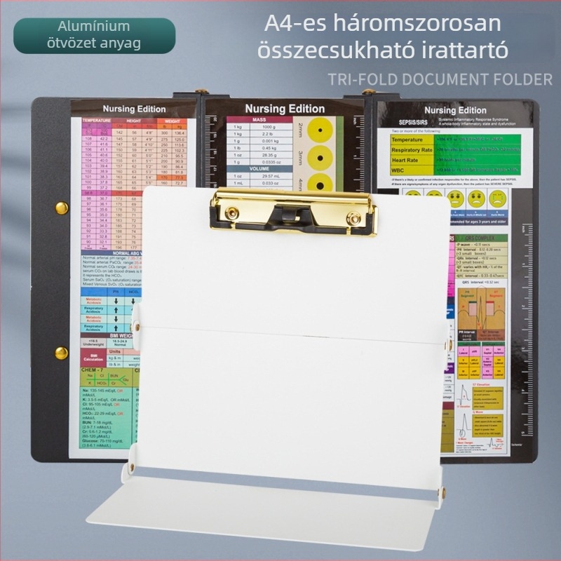 A4-es méretű alumínium klipboard, hordozható, összecsukható írófelület és dokumentum mappa