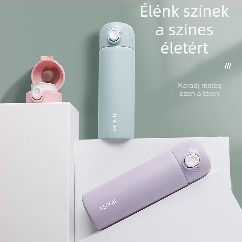 Nanjiren Koreai stílusú uniszex termosz pohár, 304 rozsdamentes acélból, vákuum-szigetelés, nagy kapacitás, csukható kupak