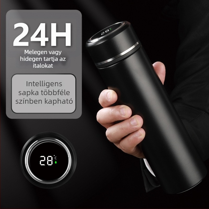 Intelligens hőmérséklet-kijelzővel és tea-elválasztóval készült 316 rozsdamentes acélból készült vákuum-szigetelt pohár, minimalist dizájn – ideális üzleti ajándék