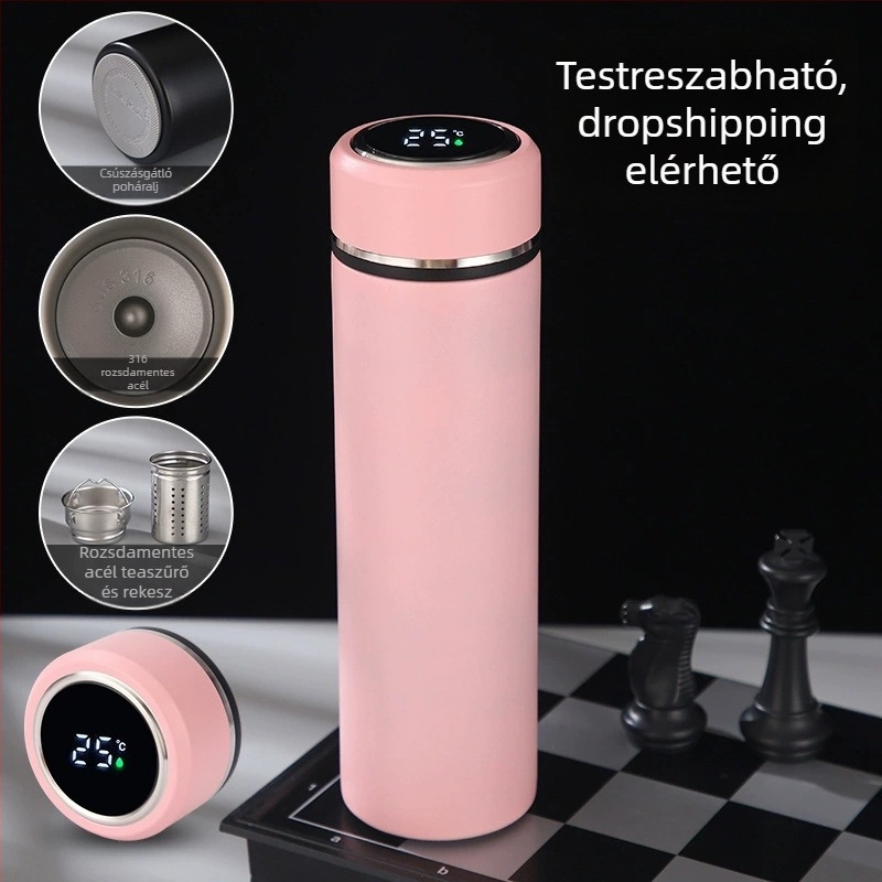 Intelligens hőmérséklet-kijelzővel és tea-elválasztóval készült 316 rozsdamentes acélból készült vákuum-szigetelt pohár, minimalist dizájn – ideális üzleti ajándék