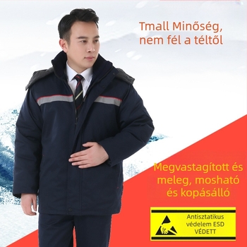 Téli antistatikus pamutbélelt munkakabát dupla fényvisszaverő csíkkal