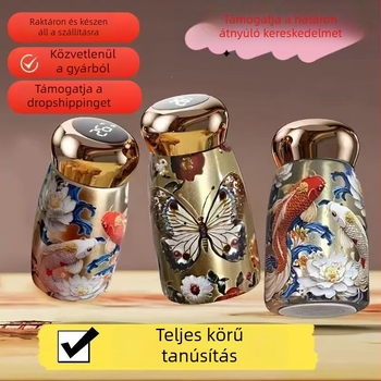 Retros kínai stílusú arany páva termosz bögréje – belső 316 rozsdamentes acél