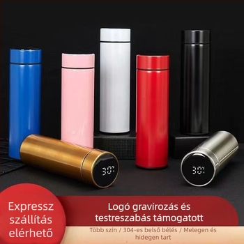 Logóval ellátott termosz, gravírozott, hőszigetelt italos pohár