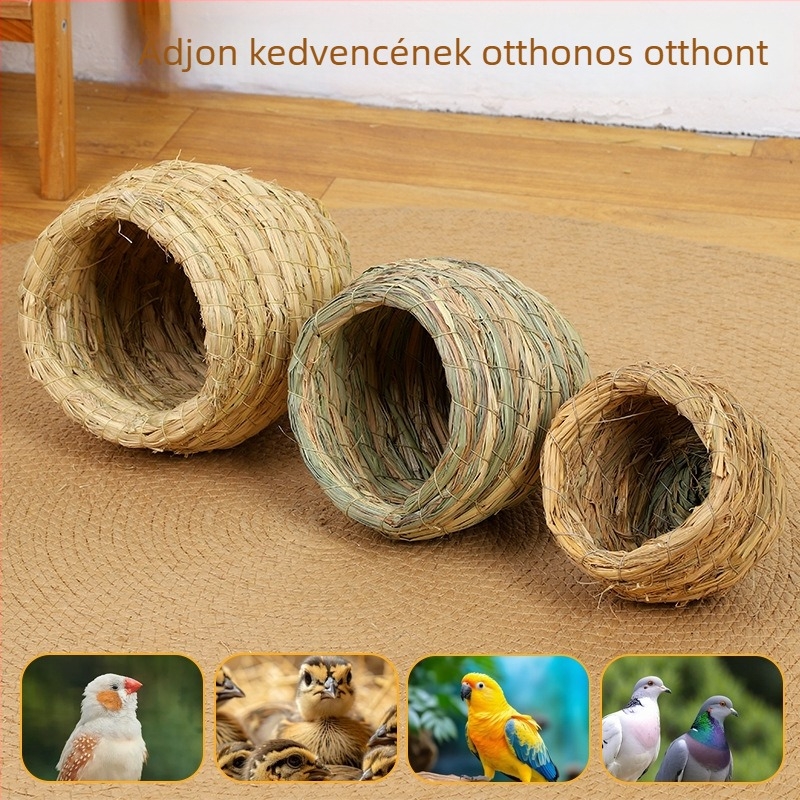 Kézzel szőtt fűfészek - mini rattan madárketrec, utánzott rattan madárfészek papagáj számára, függő fészek minden szezonra