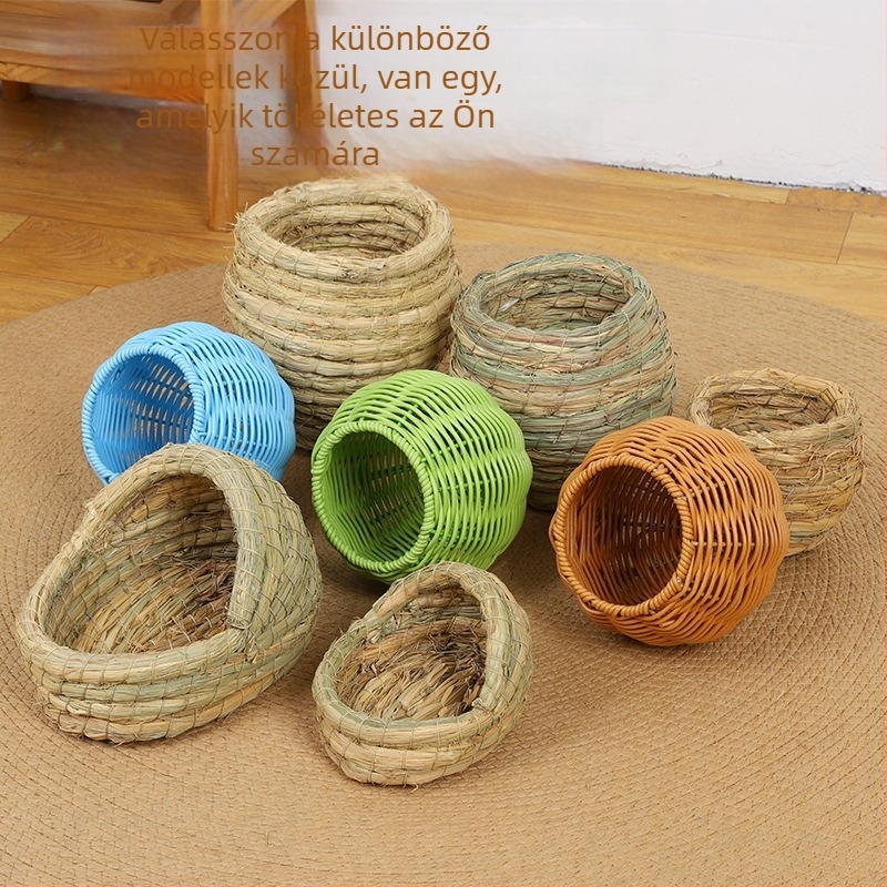 Kézzel szőtt fűfészek - mini rattan madárketrec, utánzott rattan madárfészek papagáj számára, függő fészek minden szezonra