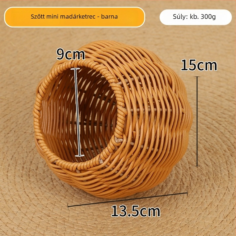 Kézzel szőtt fűfészek - mini rattan madárketrec, utánzott rattan madárfészek papagáj számára, függő fészek minden szezonra