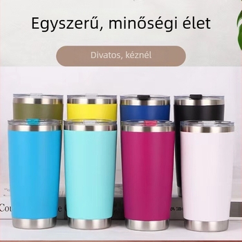 20oz szigetelt autós pohár, 304 rozsdamentes acélból, külső spray bevonattal, vákuum-izolációval, nyomógombos zárófedél, egyedi logó