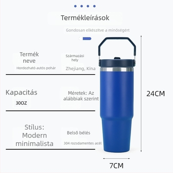 30oz szigetelt rozsdamentes acél termosz, belső 304, külső 201, autóhoz, hordozható, szívószállal és zárható fedéllel