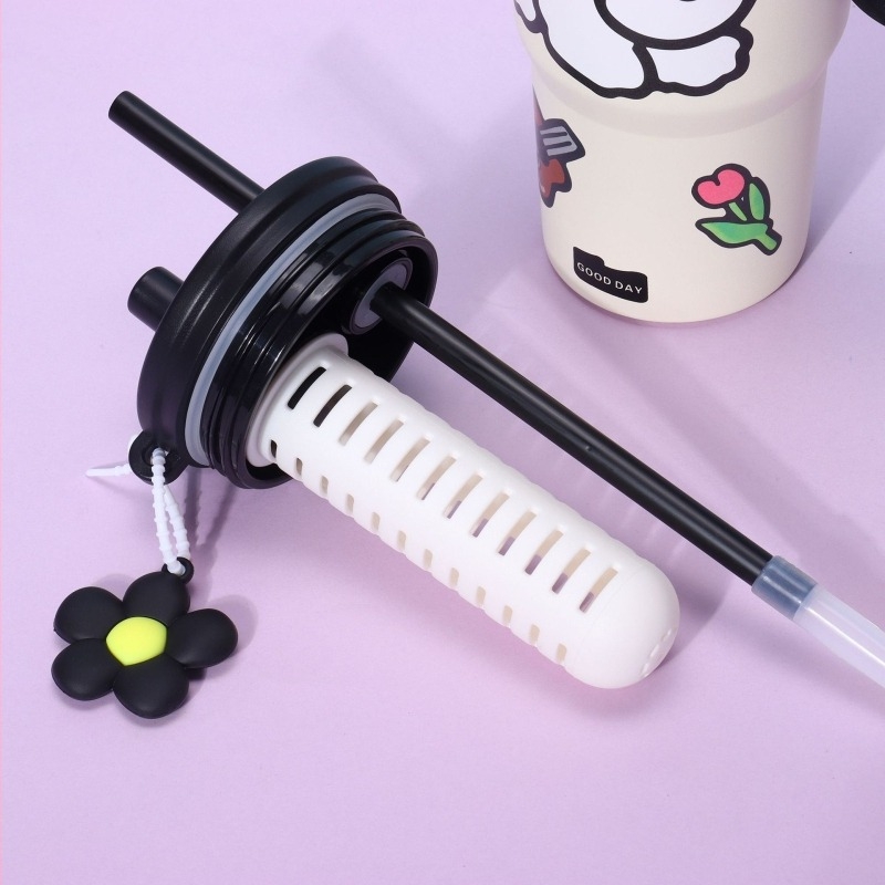 316 rozsdamentes acélból készült vákuum-izolált pohár fogantyúval, nagy kapacitás, autóban használható, hordozható szívószállal