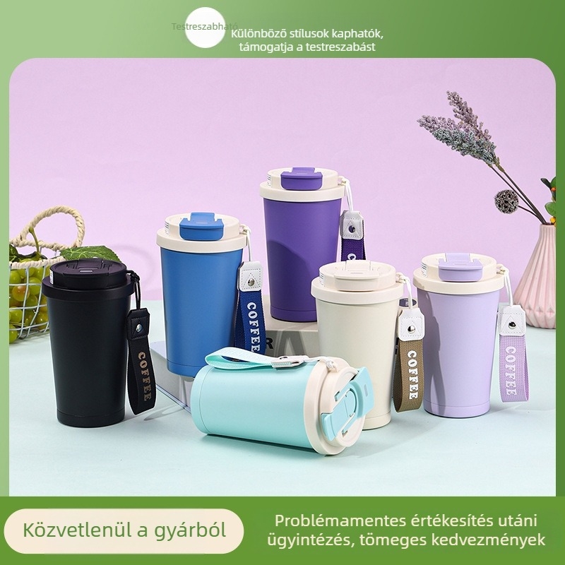 350 ml 316 rozsdamentes acélból készült termosz kávéhoz, autóba illő pohár tealefolyás funkcióval, egyedi logó