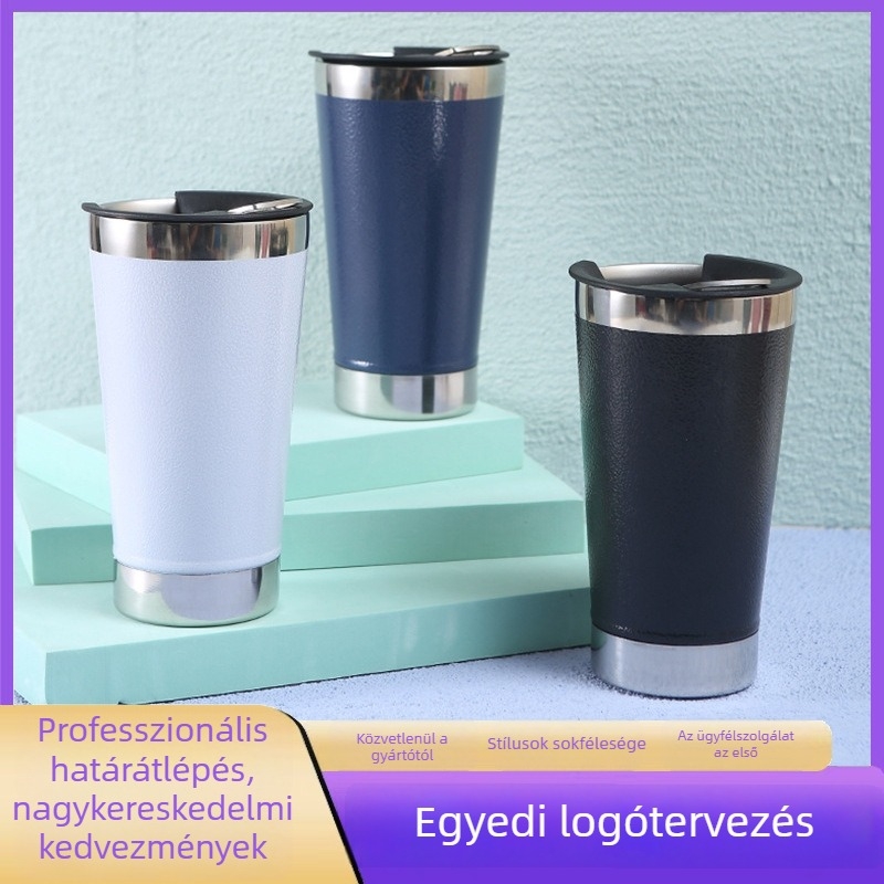 20oz vákuum-izolált rozsdamentes acél autópohár üvegnyitóval, kalapált mintázat