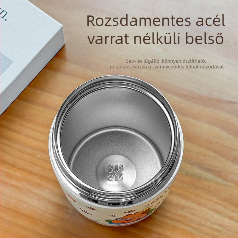 304 rozsdamentes acélból készült szigetelt ivópohár, kompakt és hordozható, aranyos dizájn, szívószállal