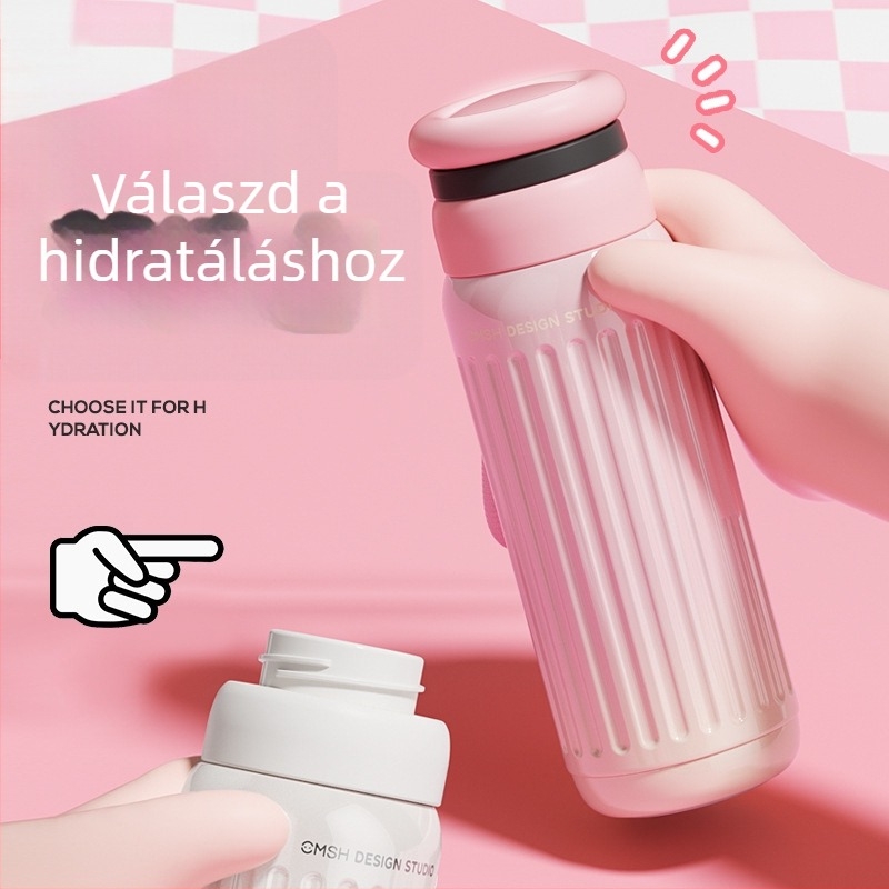 Strawberry Life szigetelt pohár, belső 316-os rozsdamentes acél, külső 304-es, hordozható szívószállal, ajándék dobozban, őszi-téli kiadás