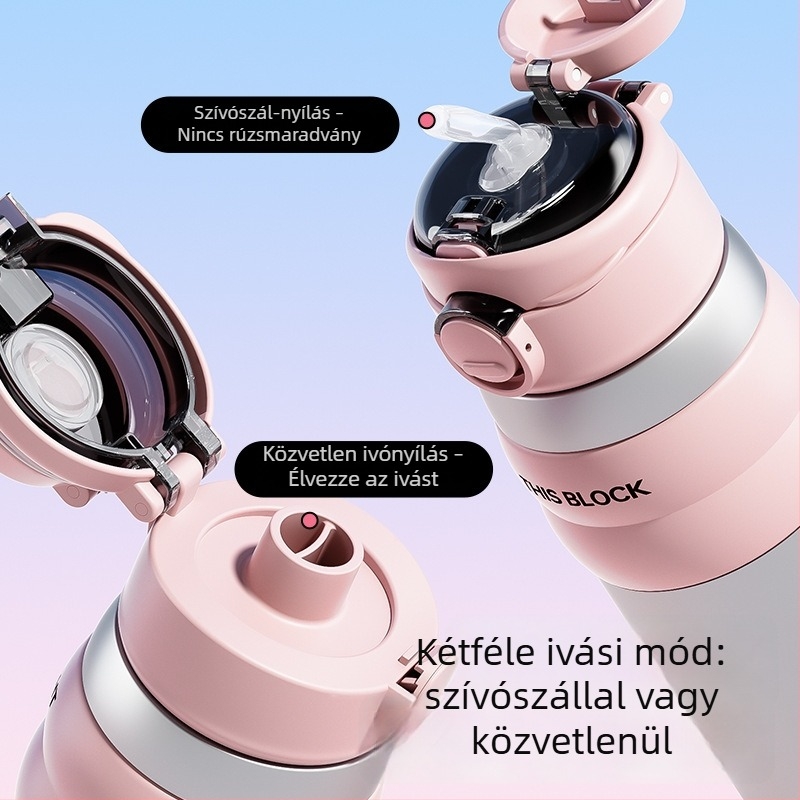 316 rozsdamentes acélból készült utcai stílusú termosz pohár, kettős használat, szigetelt, hordozható sportos ivópalack szívószállal