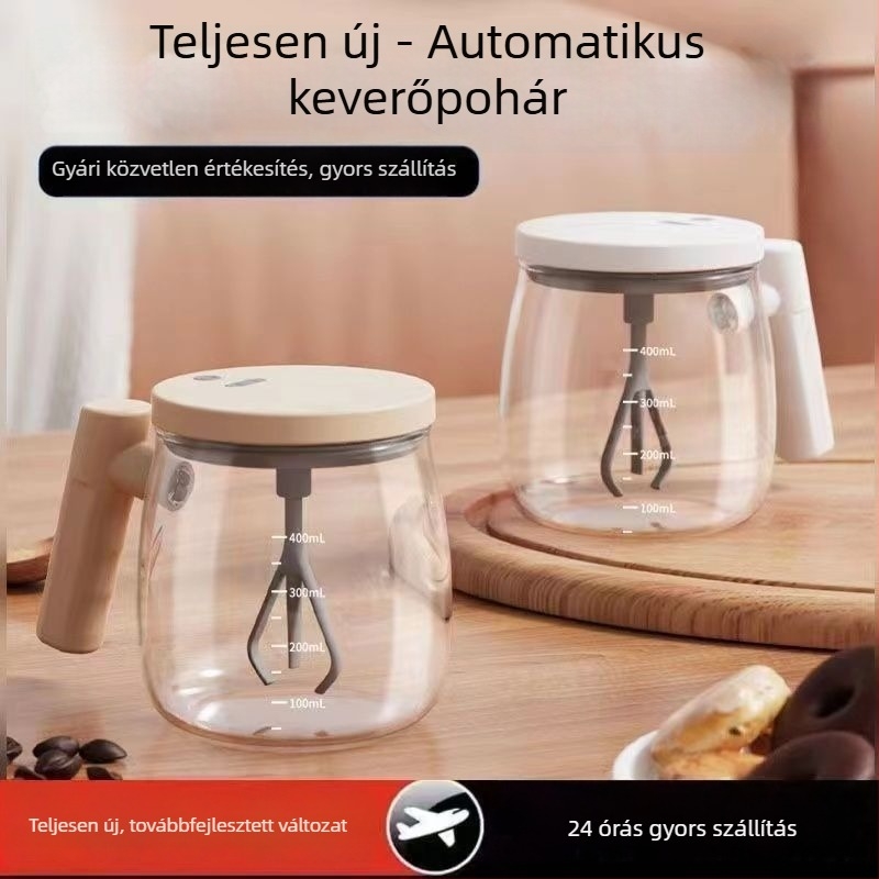 Automatikus keverőpohár – üvegből készült elektromos kávés pohár skálával, újratölthető, hordozható shaker
