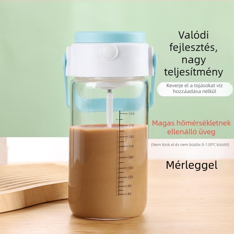 Újratölthető automata keverőpohár – hordozható üveg shaker milkshake-hez és fehérje porhoz, edzéshez