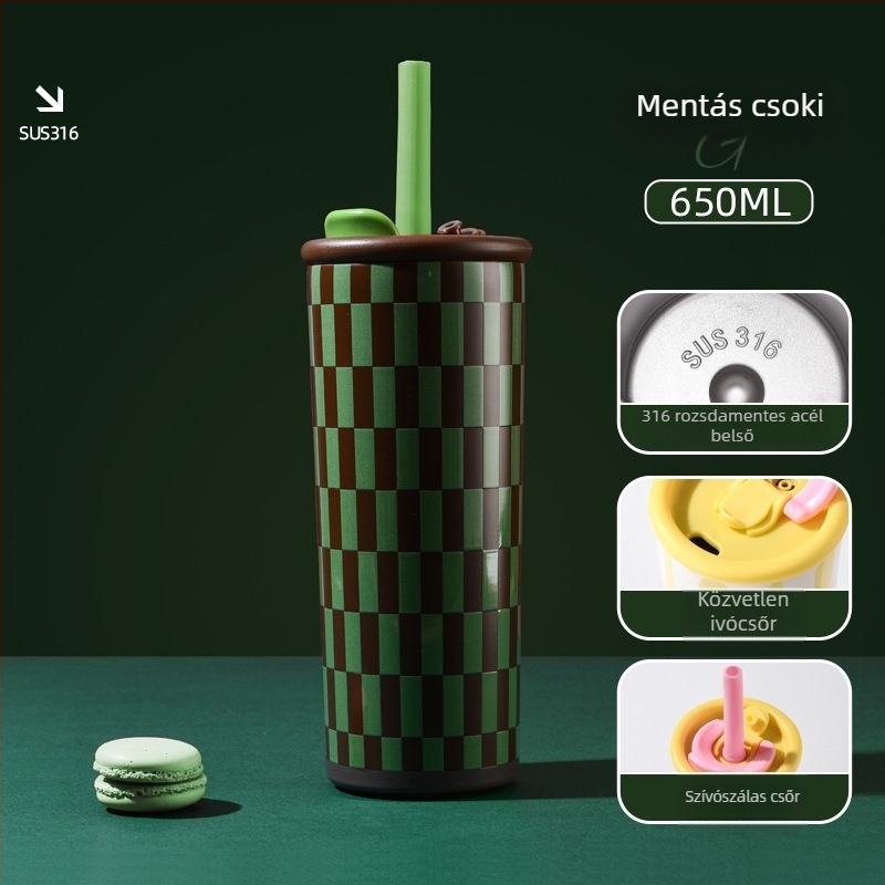 316-os rozsdamentes acélból készült szívó pohár, termosz jellegű, nőknek, aranyos, hordozható