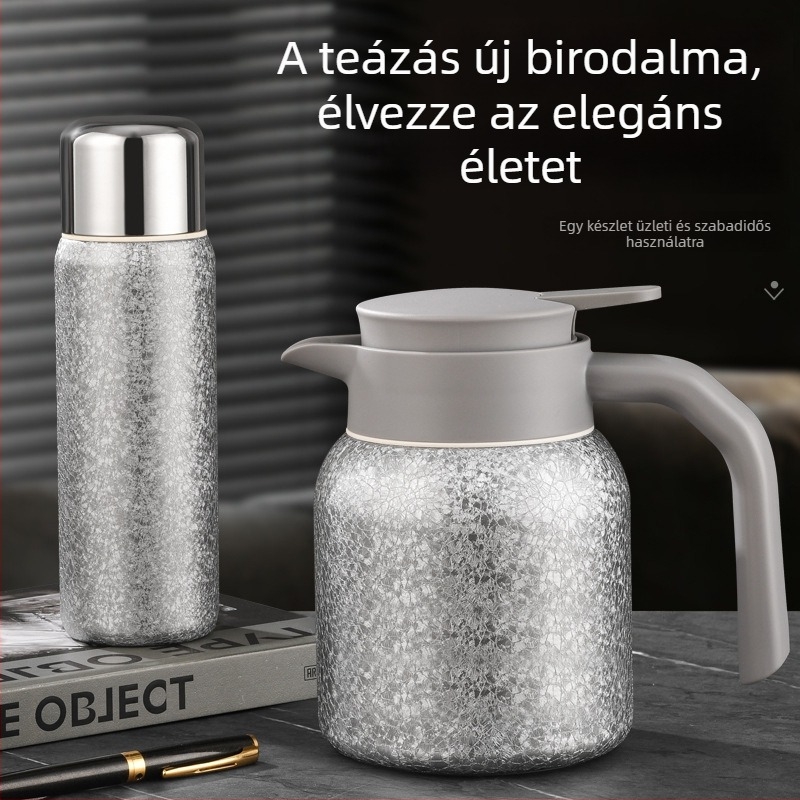 Tiszta titánból készült hőszigetelt teáskanna nagy kapacitással, fogantyúval, intelligens hőmérséklet-kijelzővel, tea–víz elválasztó rendszerrel, tea készítés